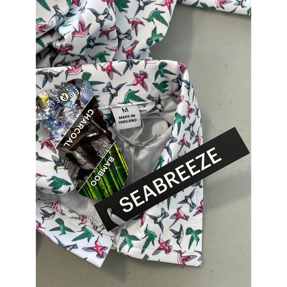 Seabreeze Hummingbird Print Long Sleeve Polo Shirt Size Med Athleisure White NEW - Picture 4 of 7